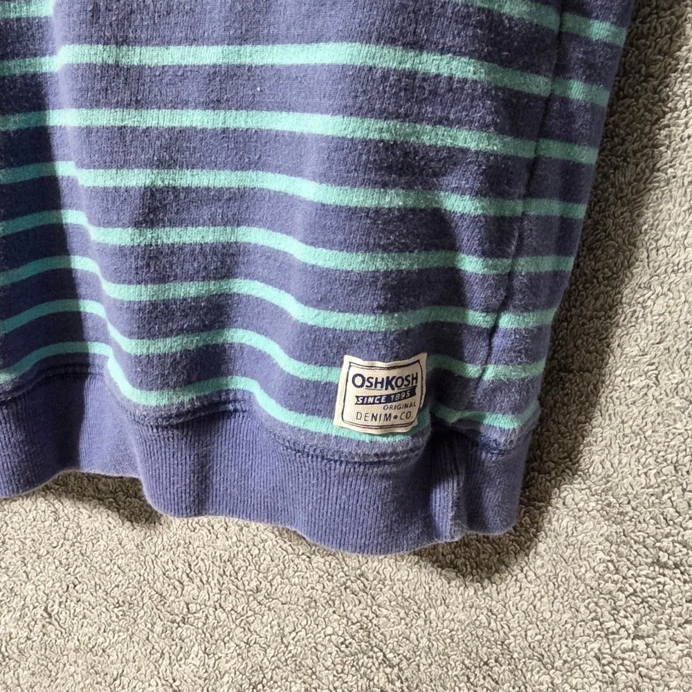 OshKosh Bgosh Kids Blue Teal Striped Cotton French Terry Sweatshirt Size 8